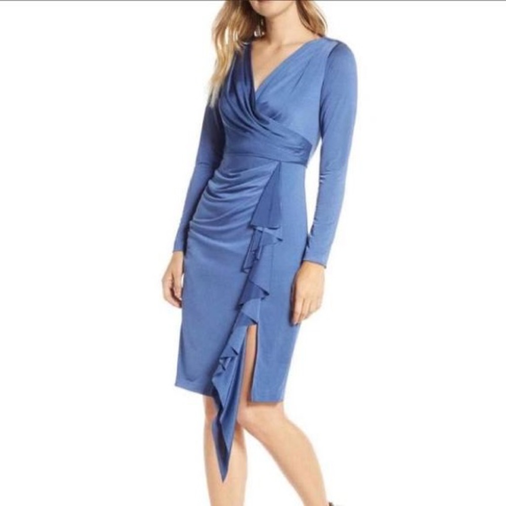 NWT Eliza J Long Sleeve Faux Wrap Knit Dress